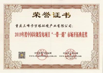 中国垃圾发电项目“一带一路”市场开拓典范奖